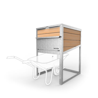 EKOVORE 300L | 125 individual composter with a wheelbarrow slid into its lower section