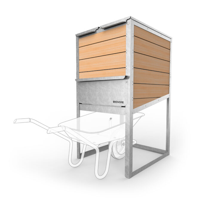 Individual composter EKOVORE 500L | 155 with a wheelbarrow slipped into its lower part