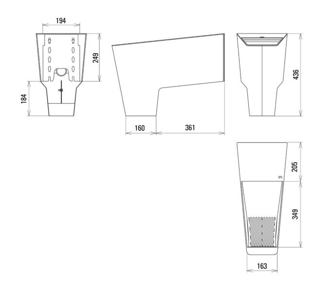 Dimensional drawing of the female dry urinal