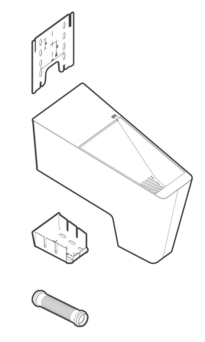 Components to be assembled for installation of the NPK female dry urinal