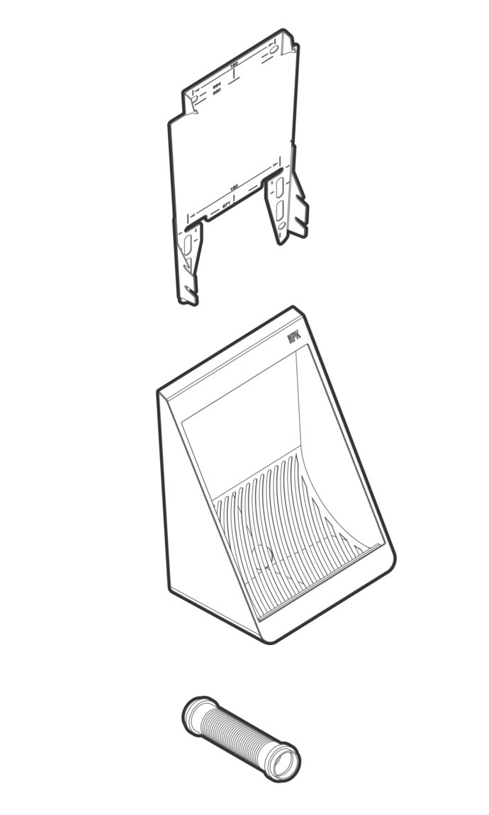 Components to be assembled for installation of the NPK male dry urinal