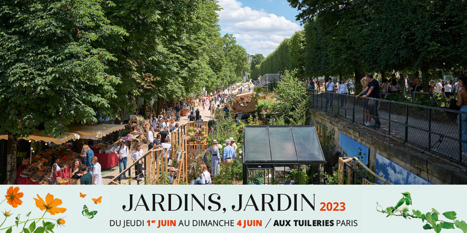 Bandeau de présentation de l'événement Jardins, Jardin, organisé aux Tuileries en juin 2023