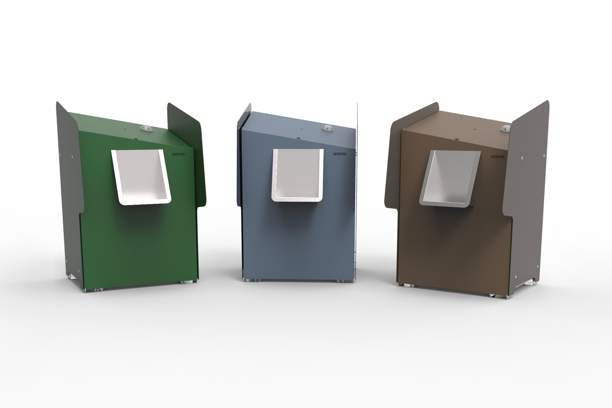 Trois uritrottoirs Maxi avec trois combinaisons de couleurs différentes, adaptées au mobilier urbain et conformes aux exigences ABF