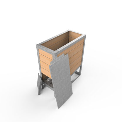 EKOVORE individual composter with open doors. The rodent grid can be seen here