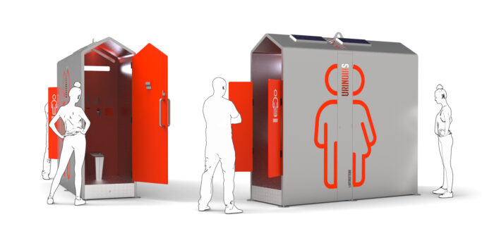 Uritrottoir MIXT | The Uritrottoir MIXT is an inclusive cubicle uritrottoir with a female urinal and a male urinal.
