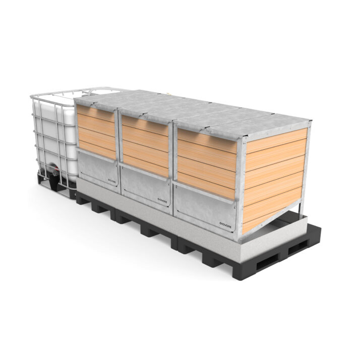 Composteur hors-sol pour toilettes sèches installé en milieu urbain, destiné à la valorisation des matières fécales dans les copropriétés, entreprises et lieux culturels